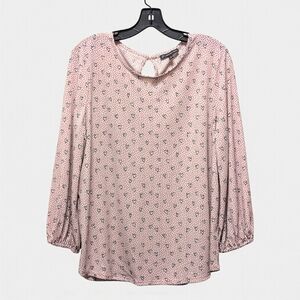 Adrianna Papell Whimsical Heart 3/4 Sleeve Keyhole Back Blouse Top L